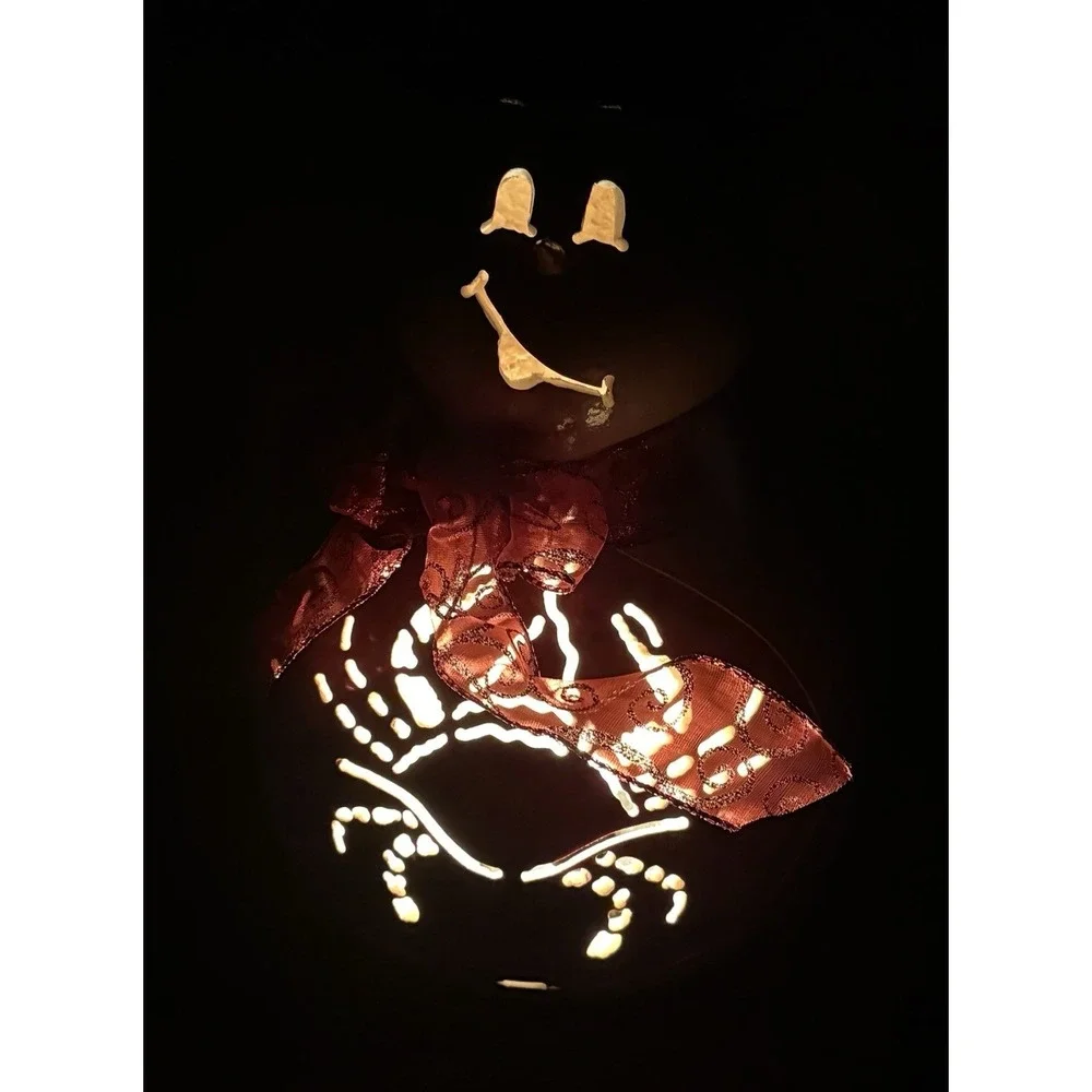 Vtg‎ Light Up Snowman Gourd W/ Crab Wearing Santa Hat Cut Out Hand Painted 12
